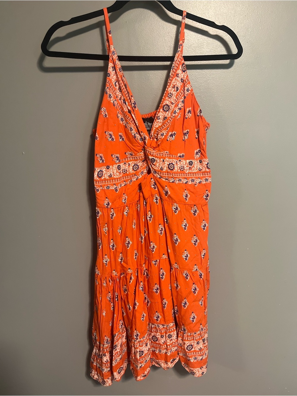 Angie Orange Floral Twist-Front Mini Dress